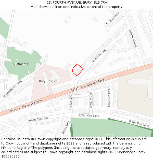 13, FOURTH AVENUE, BURY, BL9 7RH: Location map and indicative extent of plot