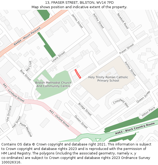 13, FRASER STREET, BILSTON, WV14 7PD: Location map and indicative extent of plot