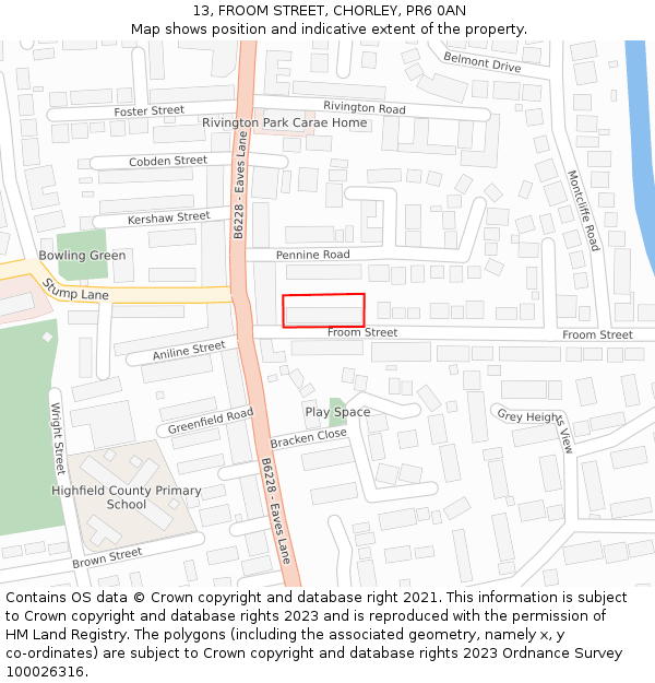 13, FROOM STREET, CHORLEY, PR6 0AN: Location map and indicative extent of plot
