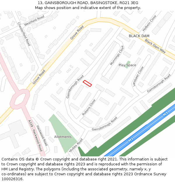 13, GAINSBOROUGH ROAD, BASINGSTOKE, RG21 3EG: Location map and indicative extent of plot