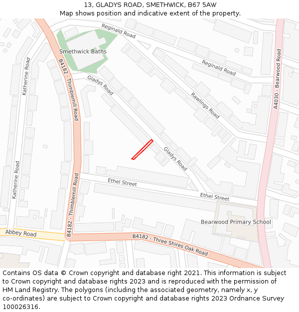 13, GLADYS ROAD, SMETHWICK, B67 5AW: Location map and indicative extent of plot