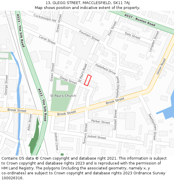 13, GLEGG STREET, MACCLESFIELD, SK11 7AJ: Location map and indicative extent of plot