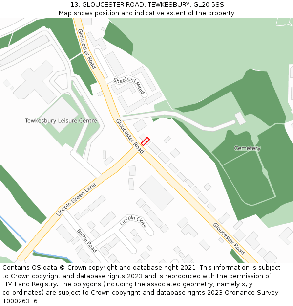 13, GLOUCESTER ROAD, TEWKESBURY, GL20 5SS: Location map and indicative extent of plot