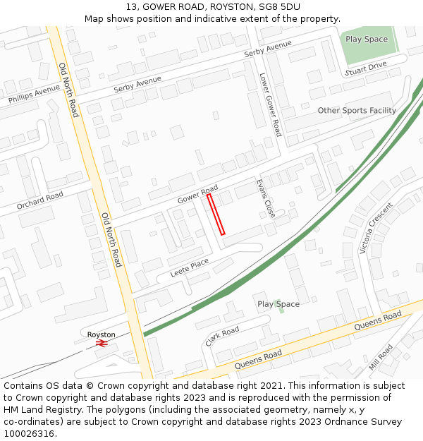 13, GOWER ROAD, ROYSTON, SG8 5DU: Location map and indicative extent of plot