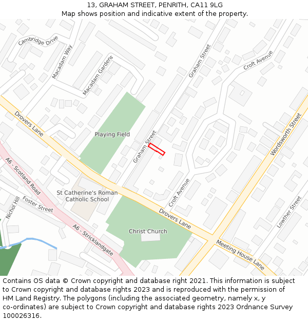 13, GRAHAM STREET, PENRITH, CA11 9LG: Location map and indicative extent of plot