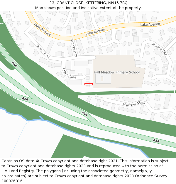 13, GRANT CLOSE, KETTERING, NN15 7RQ: Location map and indicative extent of plot