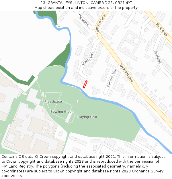 13, GRANTA LEYS, LINTON, CAMBRIDGE, CB21 4YT: Location map and indicative extent of plot