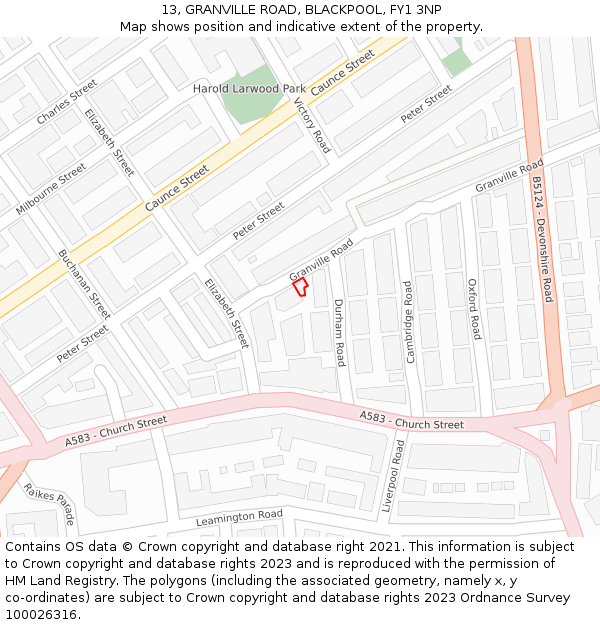 13, GRANVILLE ROAD, BLACKPOOL, FY1 3NP: Location map and indicative extent of plot