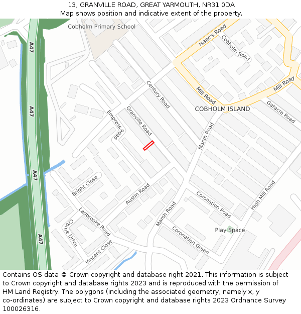 13, GRANVILLE ROAD, GREAT YARMOUTH, NR31 0DA: Location map and indicative extent of plot