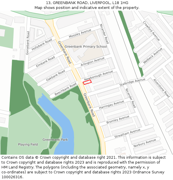 13, GREENBANK ROAD, LIVERPOOL, L18 1HG: Location map and indicative extent of plot