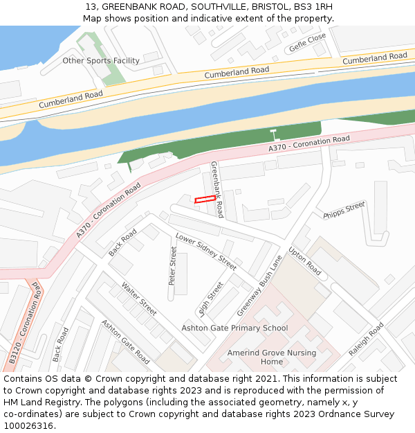 13, GREENBANK ROAD, SOUTHVILLE, BRISTOL, BS3 1RH: Location map and indicative extent of plot