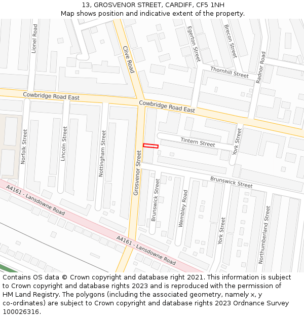 13, GROSVENOR STREET, CARDIFF, CF5 1NH: Location map and indicative extent of plot