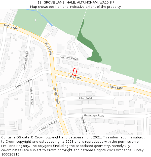 13, GROVE LANE, HALE, ALTRINCHAM, WA15 8JF: Location map and indicative extent of plot