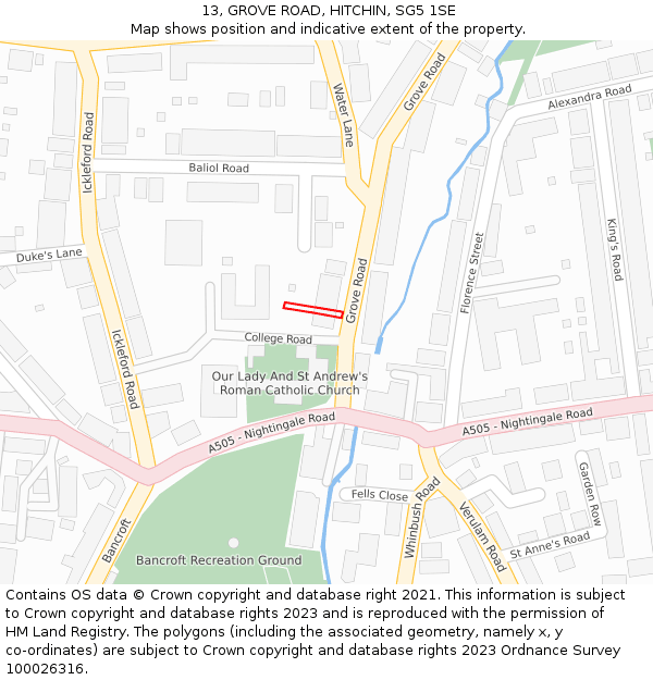 13, GROVE ROAD, HITCHIN, SG5 1SE: Location map and indicative extent of plot