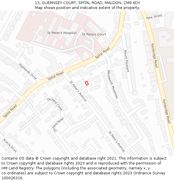 13, GUERNSEY COURT, SPITAL ROAD, MALDON, CM9 6DY: Location map and indicative extent of plot
