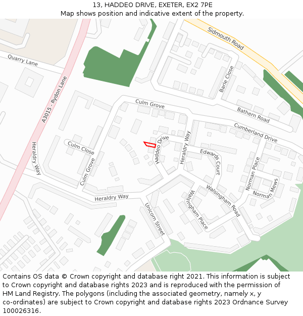 13, HADDEO DRIVE, EXETER, EX2 7PE: Location map and indicative extent of plot