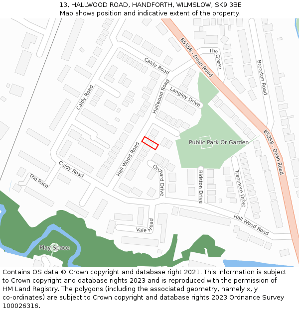 13, HALLWOOD ROAD, HANDFORTH, WILMSLOW, SK9 3BE: Location map and indicative extent of plot