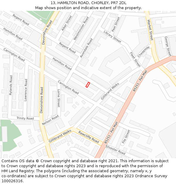 13, HAMILTON ROAD, CHORLEY, PR7 2DL: Location map and indicative extent of plot