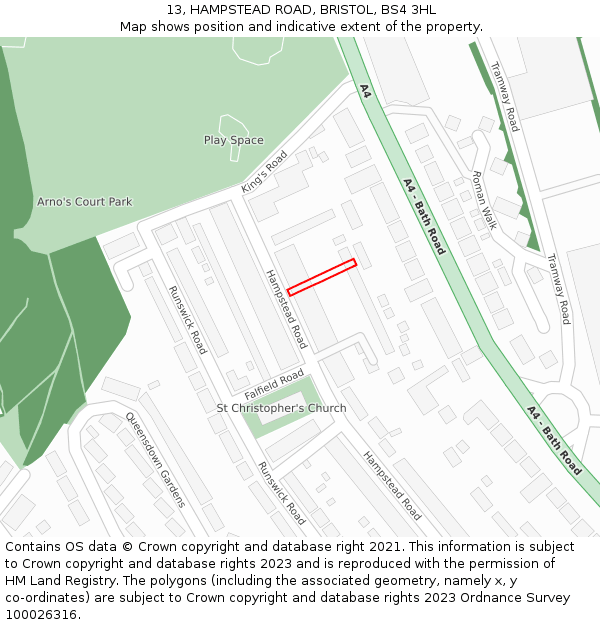 13, HAMPSTEAD ROAD, BRISTOL, BS4 3HL: Location map and indicative extent of plot