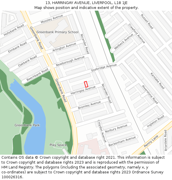 13, HARRINGAY AVENUE, LIVERPOOL, L18 1JE: Location map and indicative extent of plot