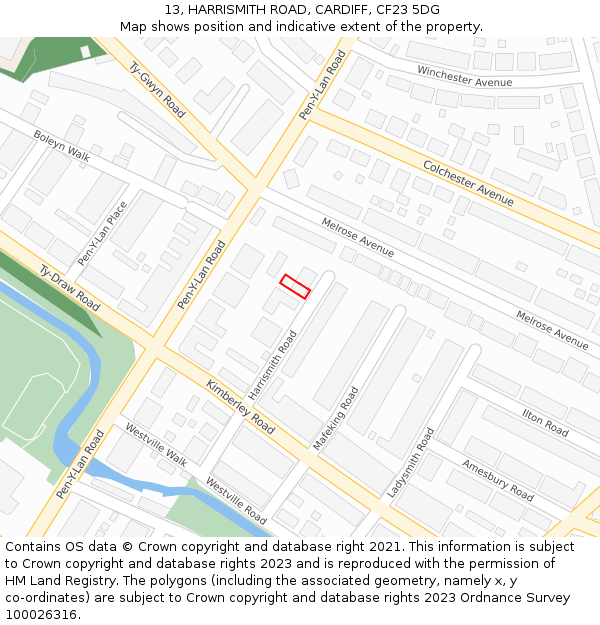 13, HARRISMITH ROAD, CARDIFF, CF23 5DG: Location map and indicative extent of plot