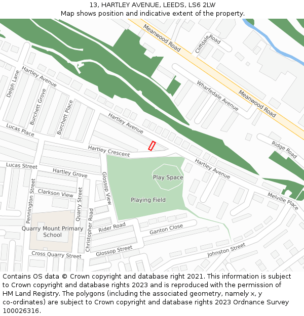 13, HARTLEY AVENUE, LEEDS, LS6 2LW: Location map and indicative extent of plot