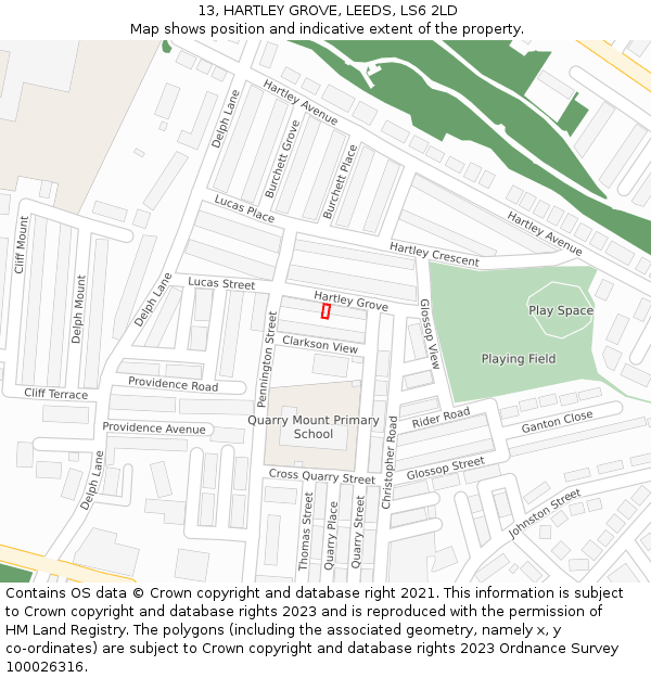 13, HARTLEY GROVE, LEEDS, LS6 2LD: Location map and indicative extent of plot