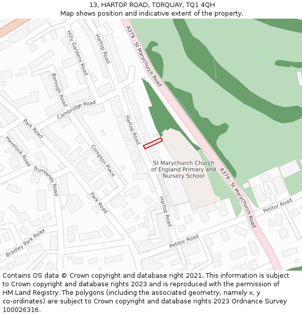 13, HARTOP ROAD, TORQUAY, TQ1 4QH: Location map and indicative extent of plot