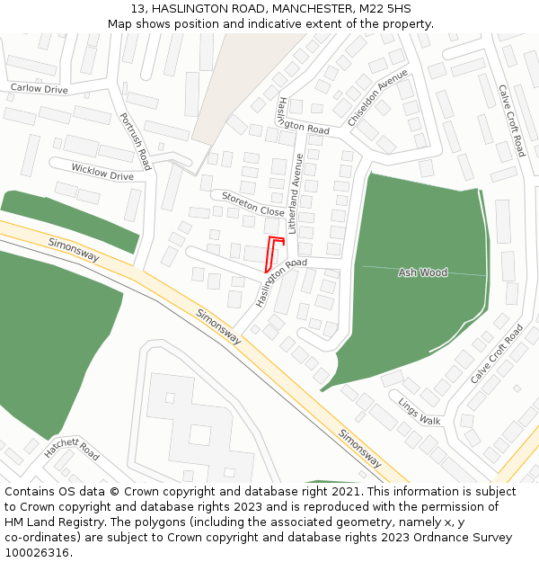 13, HASLINGTON ROAD, MANCHESTER, M22 5HS: Location map and indicative extent of plot