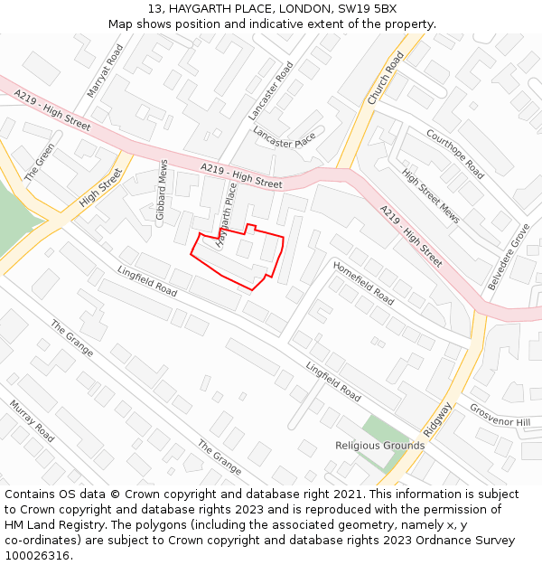 13, HAYGARTH PLACE, LONDON, SW19 5BX: Location map and indicative extent of plot