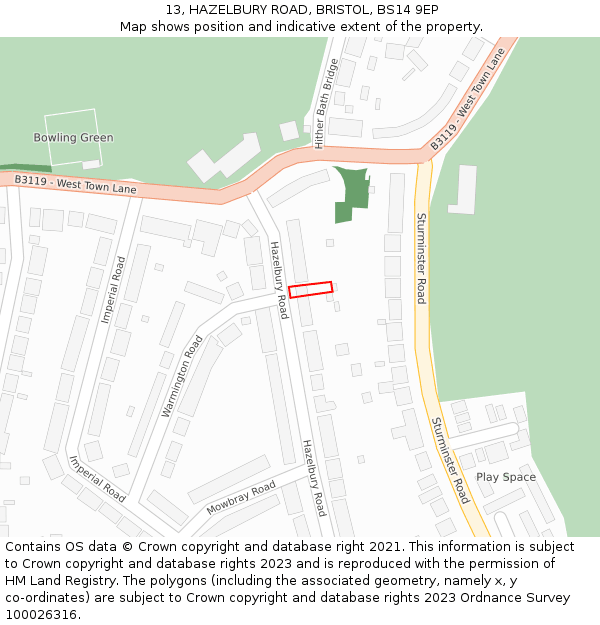 13, HAZELBURY ROAD, BRISTOL, BS14 9EP: Location map and indicative extent of plot