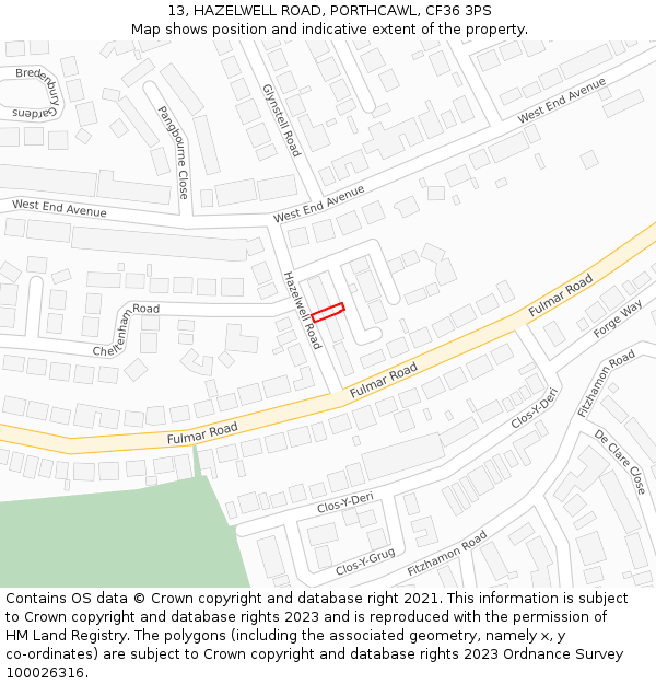 13, HAZELWELL ROAD, PORTHCAWL, CF36 3PS: Location map and indicative extent of plot