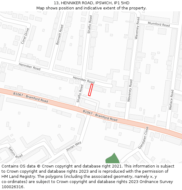 13, HENNIKER ROAD, IPSWICH, IP1 5HD: Location map and indicative extent of plot