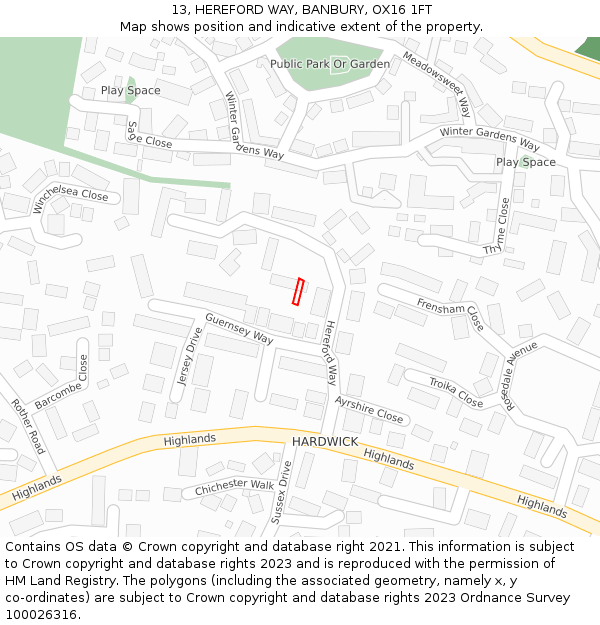 13, HEREFORD WAY, BANBURY, OX16 1FT: Location map and indicative extent of plot