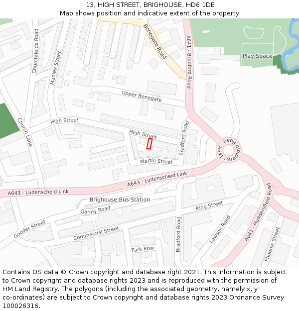13, HIGH STREET, BRIGHOUSE, HD6 1DE: Location map and indicative extent of plot