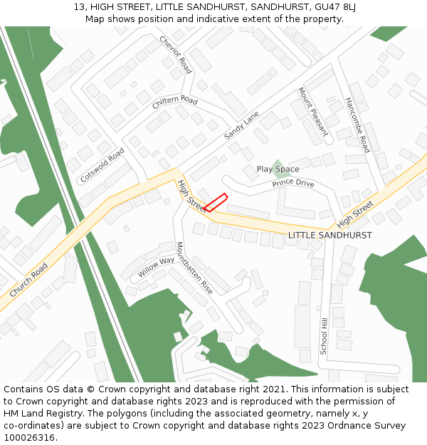 13, HIGH STREET, LITTLE SANDHURST, SANDHURST, GU47 8LJ: Location map and indicative extent of plot
