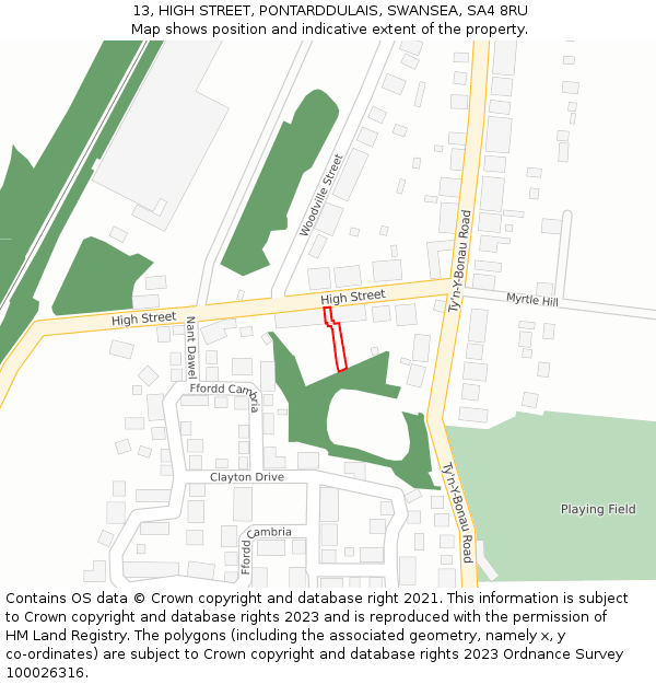 13, HIGH STREET, PONTARDDULAIS, SWANSEA, SA4 8RU: Location map and indicative extent of plot