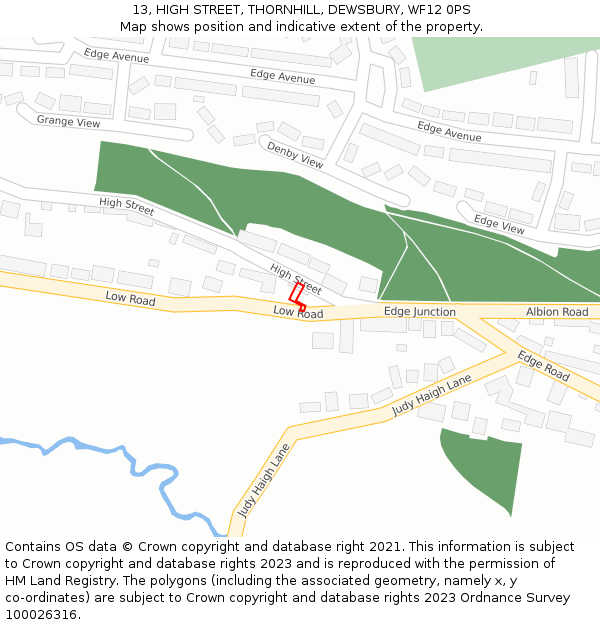 13, HIGH STREET, THORNHILL, DEWSBURY, WF12 0PS: Location map and indicative extent of plot