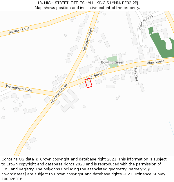 13, HIGH STREET, TITTLESHALL, KING'S LYNN, PE32 2PJ: Location map and indicative extent of plot