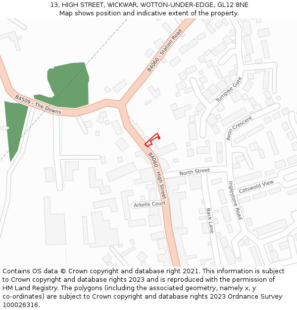 13, HIGH STREET, WICKWAR, WOTTON-UNDER-EDGE, GL12 8NE: Location map and indicative extent of plot