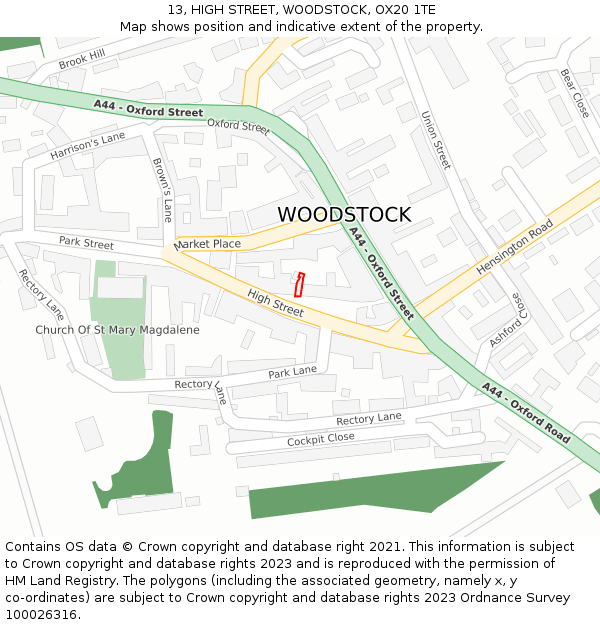 13, HIGH STREET, WOODSTOCK, OX20 1TE: Location map and indicative extent of plot