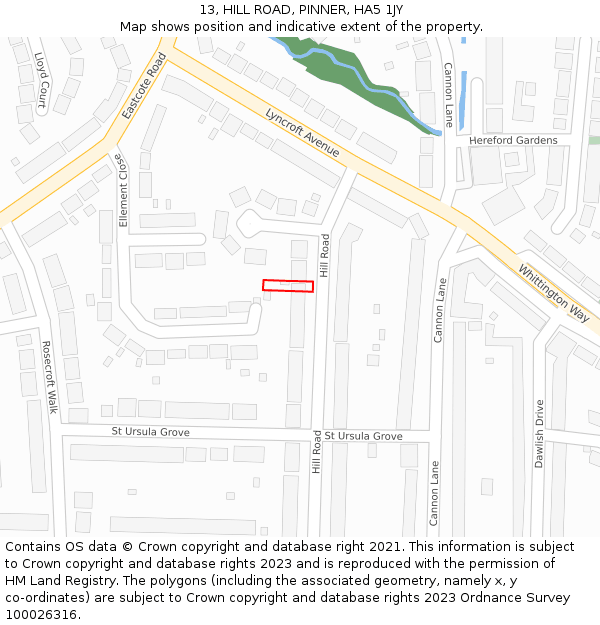 13, HILL ROAD, PINNER, HA5 1JY: Location map and indicative extent of plot