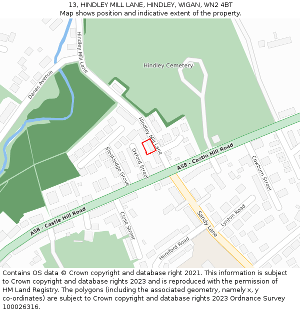 13, HINDLEY MILL LANE, HINDLEY, WIGAN, WN2 4BT: Location map and indicative extent of plot