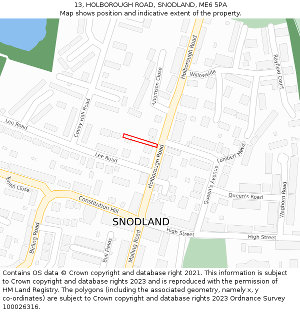 13, HOLBOROUGH ROAD, SNODLAND, ME6 5PA: Location map and indicative extent of plot