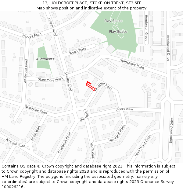13, HOLDCROFT PLACE, STOKE-ON-TRENT, ST3 6FE: Location map and indicative extent of plot