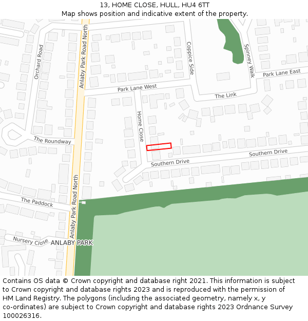 13, HOME CLOSE, HULL, HU4 6TT: Location map and indicative extent of plot
