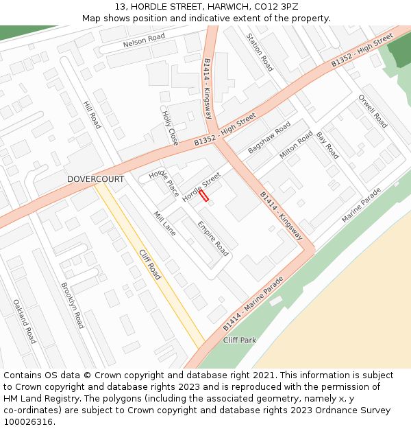 13, HORDLE STREET, HARWICH, CO12 3PZ: Location map and indicative extent of plot