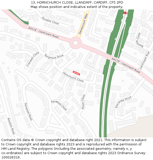 13, HORNCHURCH CLOSE, LLANDAFF, CARDIFF, CF5 2PD: Location map and indicative extent of plot