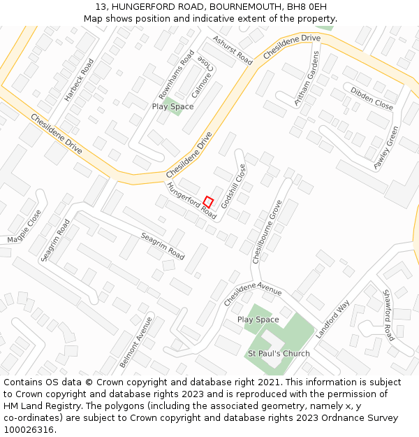 13, HUNGERFORD ROAD, BOURNEMOUTH, BH8 0EH: Location map and indicative extent of plot