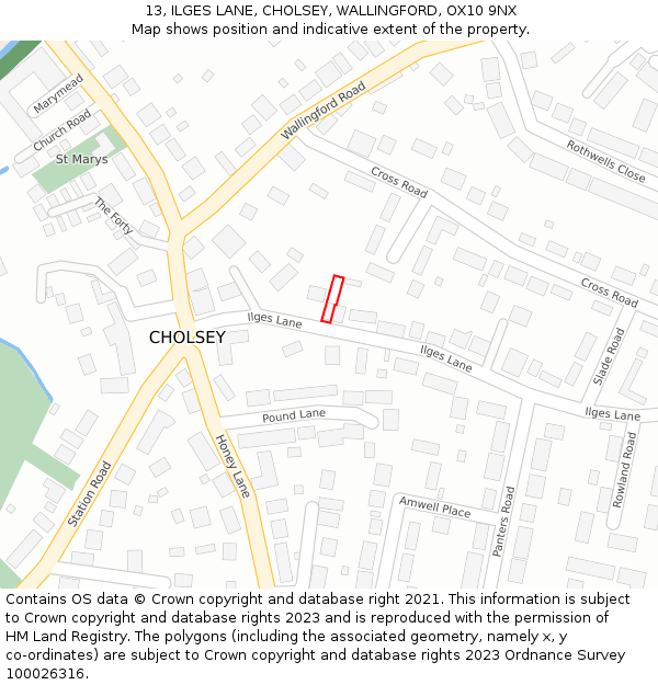 13, ILGES LANE, CHOLSEY, WALLINGFORD, OX10 9NX: Location map and indicative extent of plot